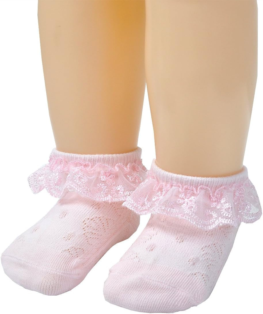 Baby-Girls Eyelet Frilly Lace Socks,Newborn/Infant/Toddler/Little Girls (Pack of 2/3/4/6)