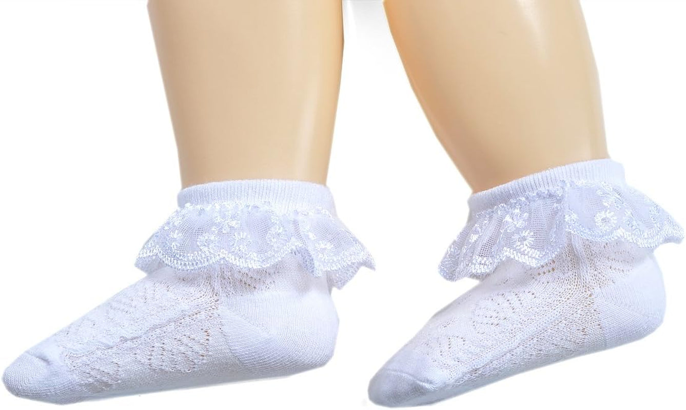 Baby-Girls Eyelet Frilly Lace Socks,Newborn/Infant/Toddler/Little Girls (Pack of 2/3/4/6)