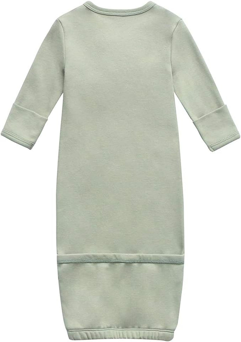 O2BABY 100% Organic Cotton Kimono Gown with Mittens & Fold-Over Pouch