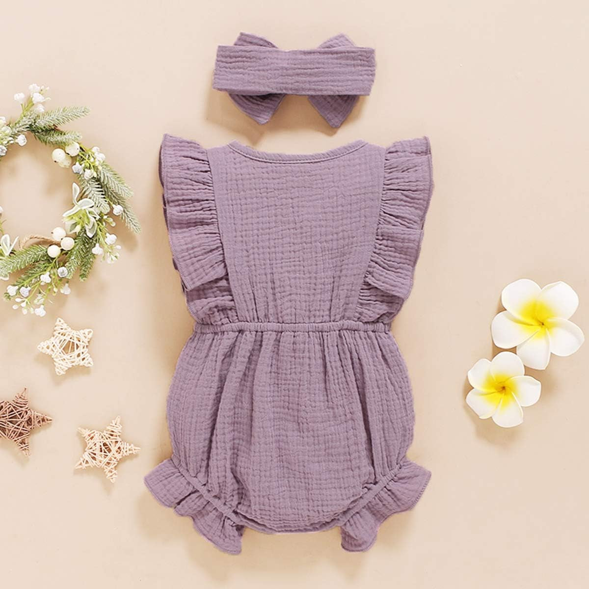 Toddler Baby Girl Ruffled Sleeveless Romper Casual Summer Jumpsuit Cotton Linen Clothes