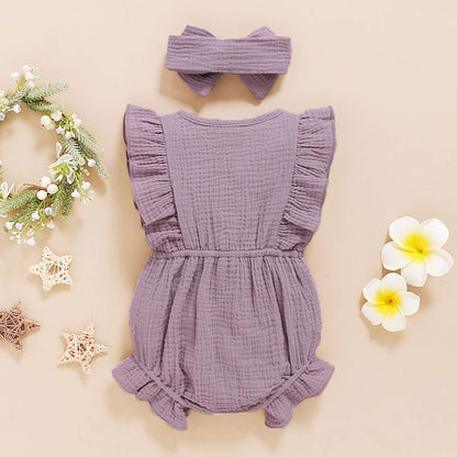 Toddler Baby Girl Ruffled Sleeveless Romper Casual Summer Jumpsuit Cotton Linen Clothes