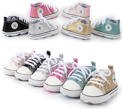 Baby Girls Boys Shoes Soft Anti-Slip Sole Newborn First Walkers Star High Top Canvas Denim Unisex Infant Sneaker