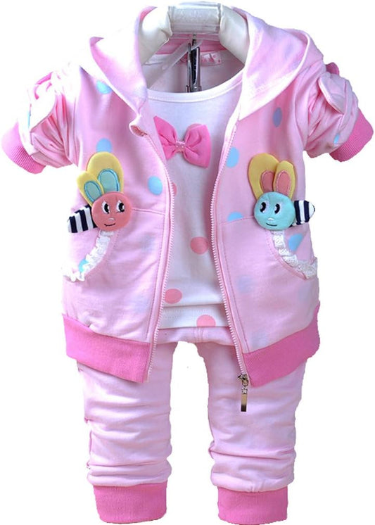 6M-4Y 3Pcs Baby Girl Casual Hoodie Jacket Cotton T-Shirt Pants Sweater